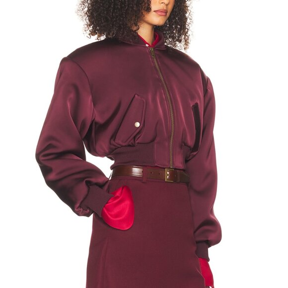BEST Helsa The Satin Puff Bomber Mulberry Burgundy Wine Athleisure Quiet Lux - Picture 3 of 10